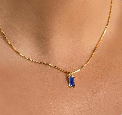 Minimalist Blue Gem Pendant Necklace