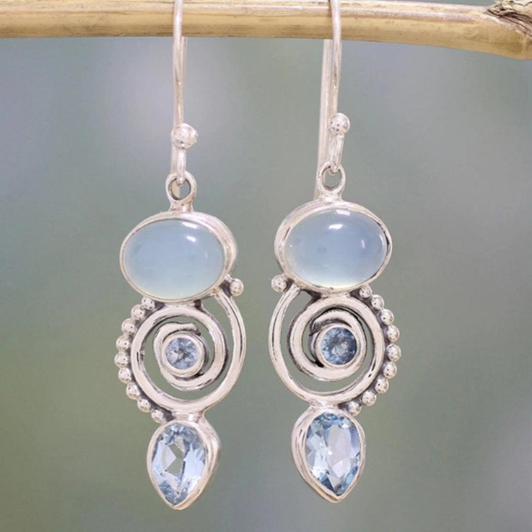 Vintage Silver Lunar Gem Earrings