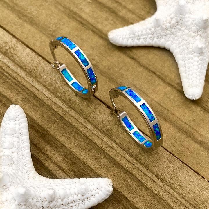 Blue Ocean Opal Earrings in Silver