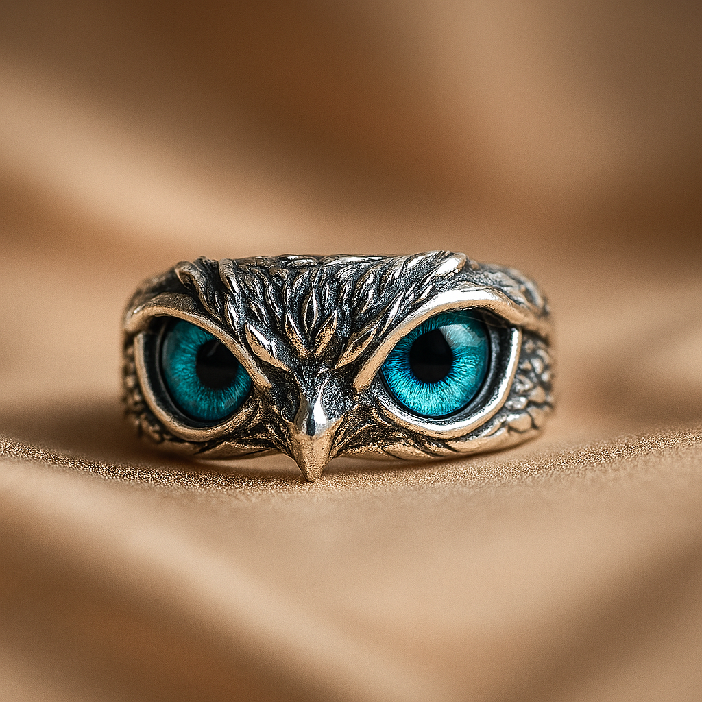 Lucky Owl – Silver Adjustable Ring with Opal