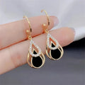 Black Zirconia Drop Gold Earrings