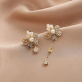 Floral Pearl Pendant Earrings in Gold