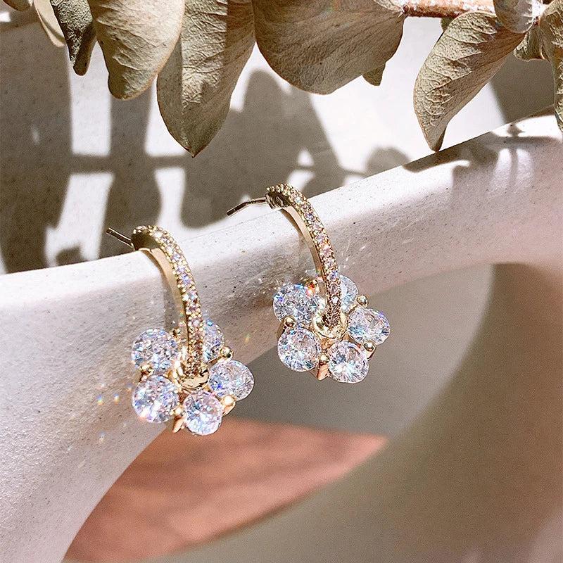 Gold Crystal Blossom Earrings