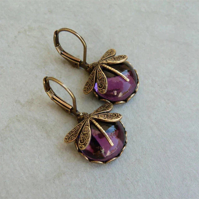 Spherical dragonfly earrings in vintage gold