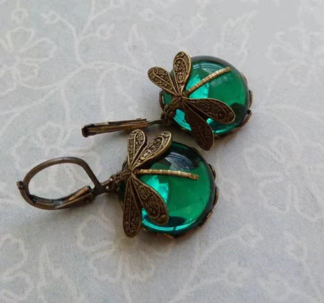 Spherical dragonfly earrings in vintage gold