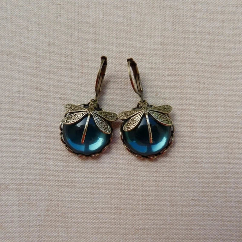 Spherical dragonfly earrings in vintage gold