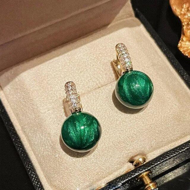 Green Pearl Earrings in Golden