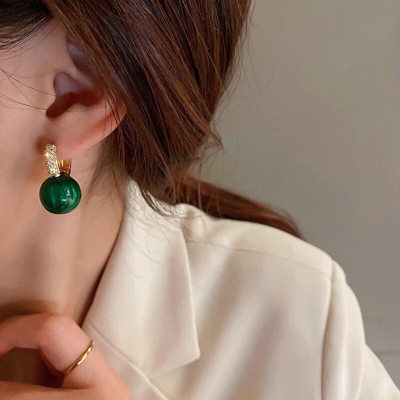 Green Pearl Earrings in Golden