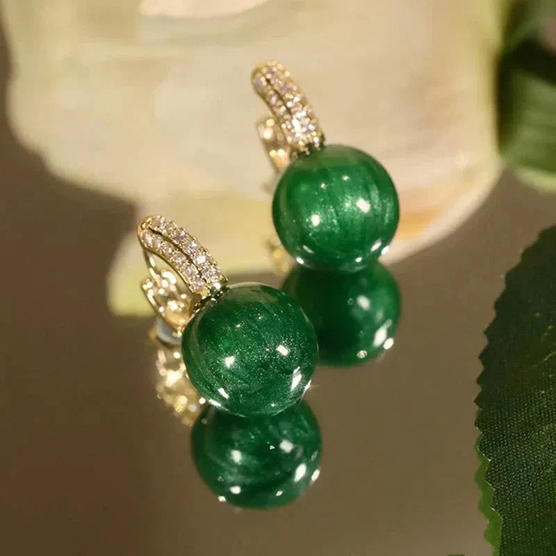 Green Pearl Earrings in Golden