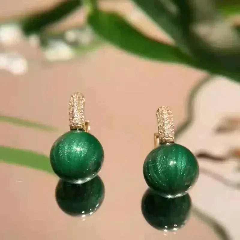 Green Pearl Earrings in Golden