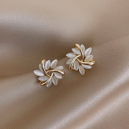 Luxurious White Opal Earrings in Gold
