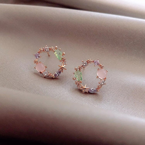 Crystal Flower Earrings in Rose Gold