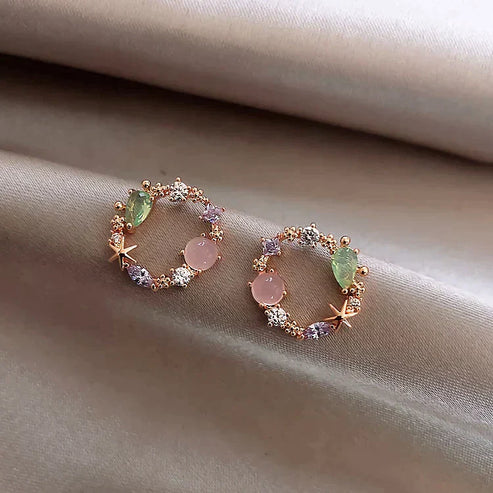 Crystal Flower Earrings in Rose Gold