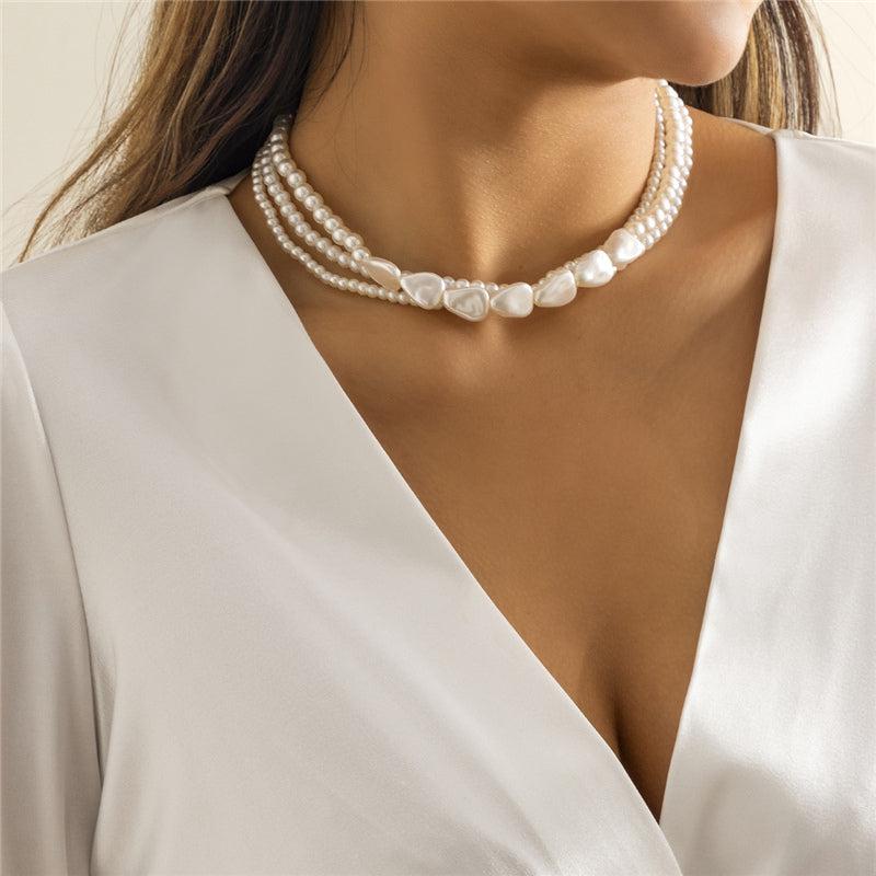 White Stone and Pearl Necklace in Golden Hue
