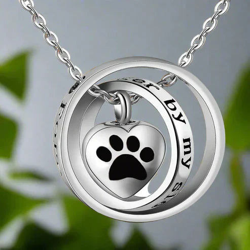 "No Longer By My Side, Always In My Heart" – Stainless Steel Urn Paw Necklace