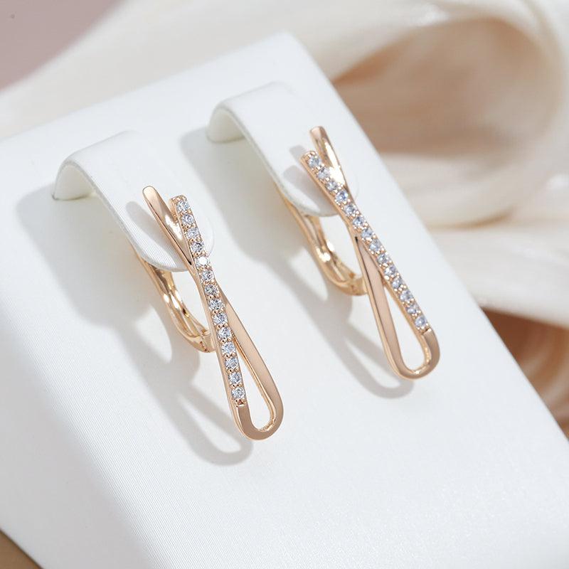 Crossed Diamond Earrings in Golden