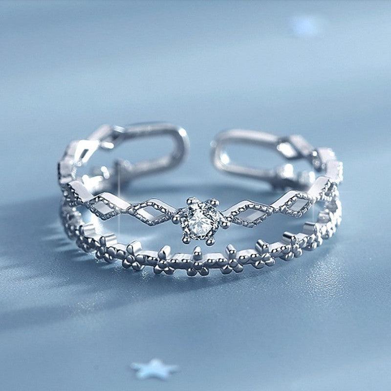 Adjustable Silver Ring with Zirconia