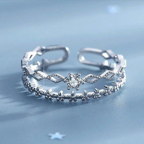 Adjustable Silver Ring with Zirconia