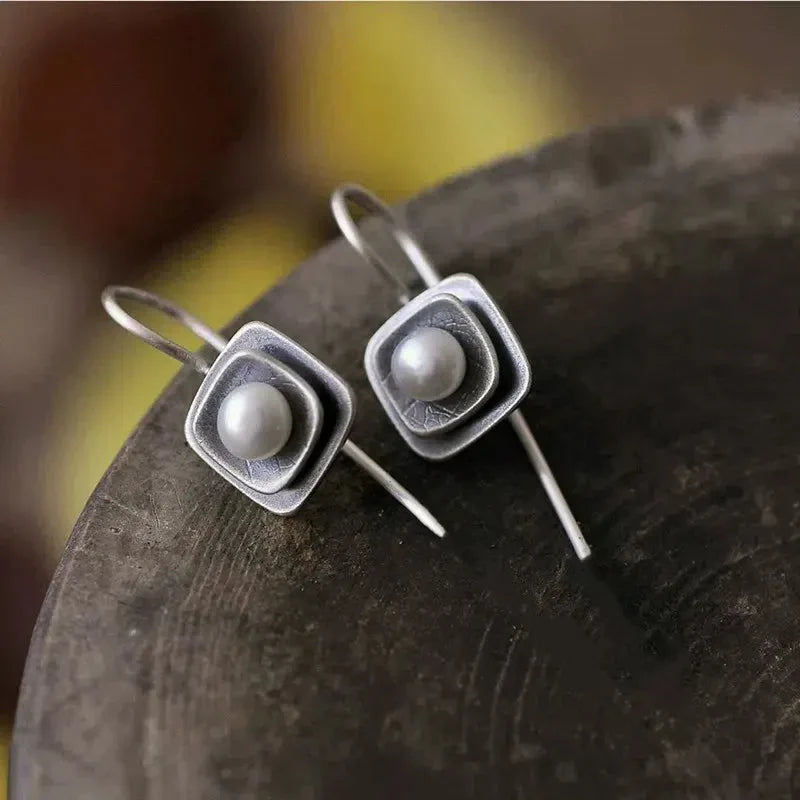 Vintage Silver Pearl-Inlaid Earrings