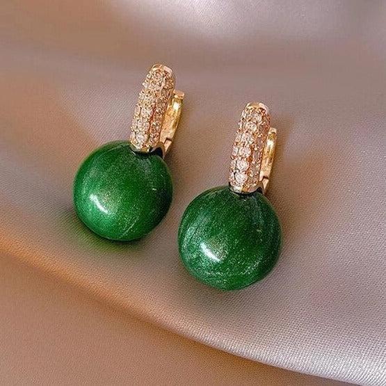 Green Pearl Earrings in Golden