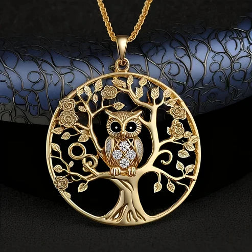Golden Owl Life Tree Necklace
