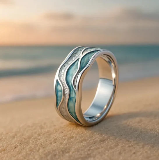 1+1 Deal: Aurora Ocean Beach Wave Ring + Crystal Drop Earrings in Gold and Silver