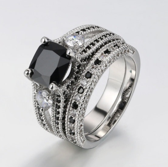 Black Zircon and Diamond Band