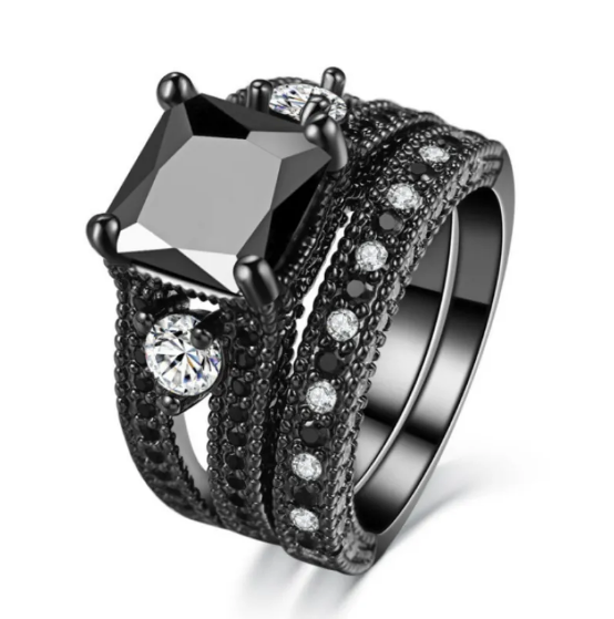 Black Zircon and Diamond Band