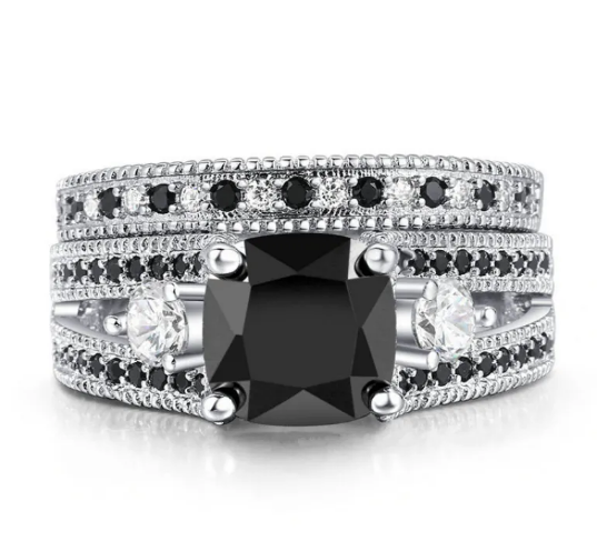 Black Zircon and Diamond Band