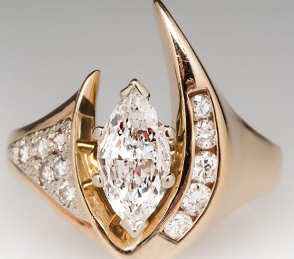 Vintage Irregular Gold & Silver Cubic Zirconia Ring