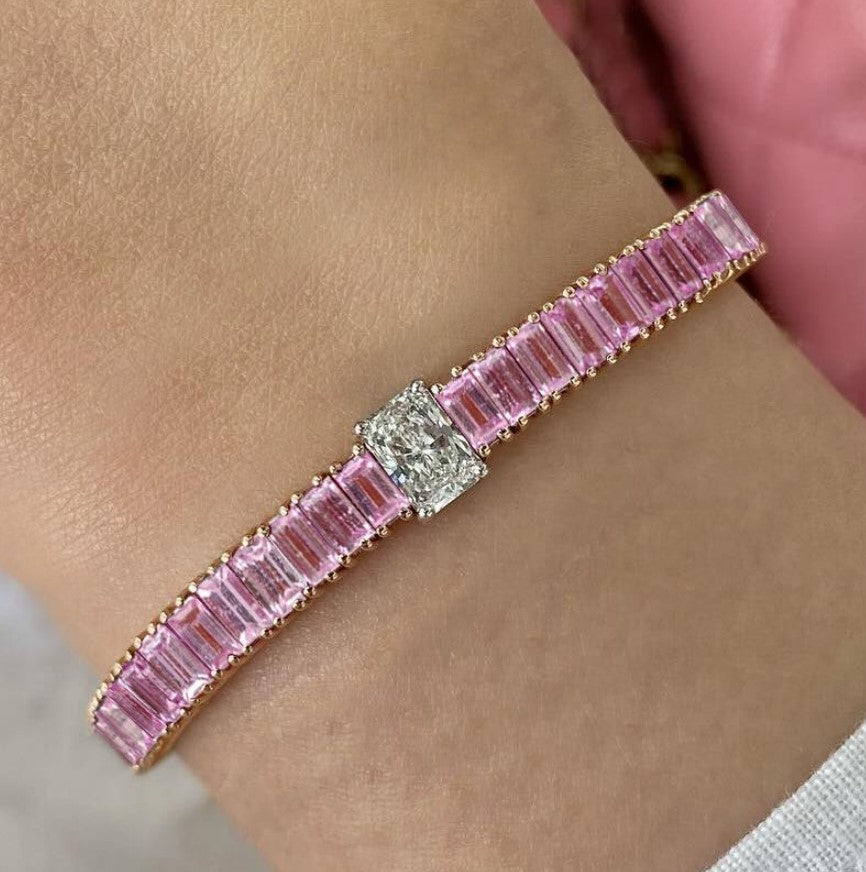 Two-Tone Radiant Cut Pink Sapphire Bracelet