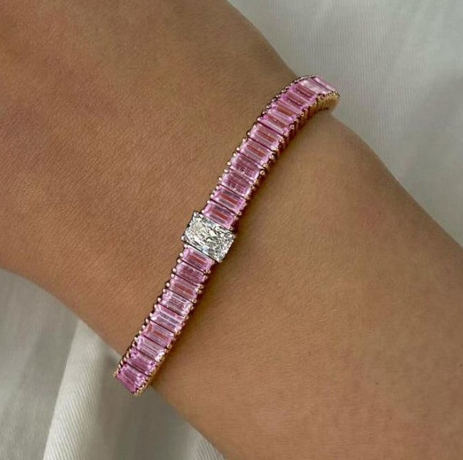 Two-Tone Radiant Cut Pink Sapphire Bracelet
