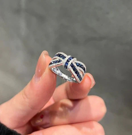 1+1 Offer: Oval & Round Cut Blue Tanzanite Bracelet + Knot Round Cut Blue Sapphire Wedding Band