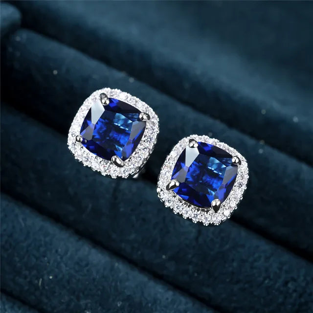Silver Sapphire Halo Stud Earrings -> Silver Sapphire Halo Stud Ear Studs