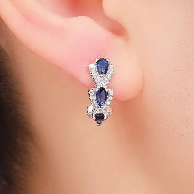 Silver Sapphire Halo Hoop Earrings -> Silver Sapphire Halo Circle Earrings