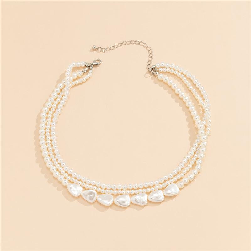 White Stone and Pearl Necklace in Golden Hue