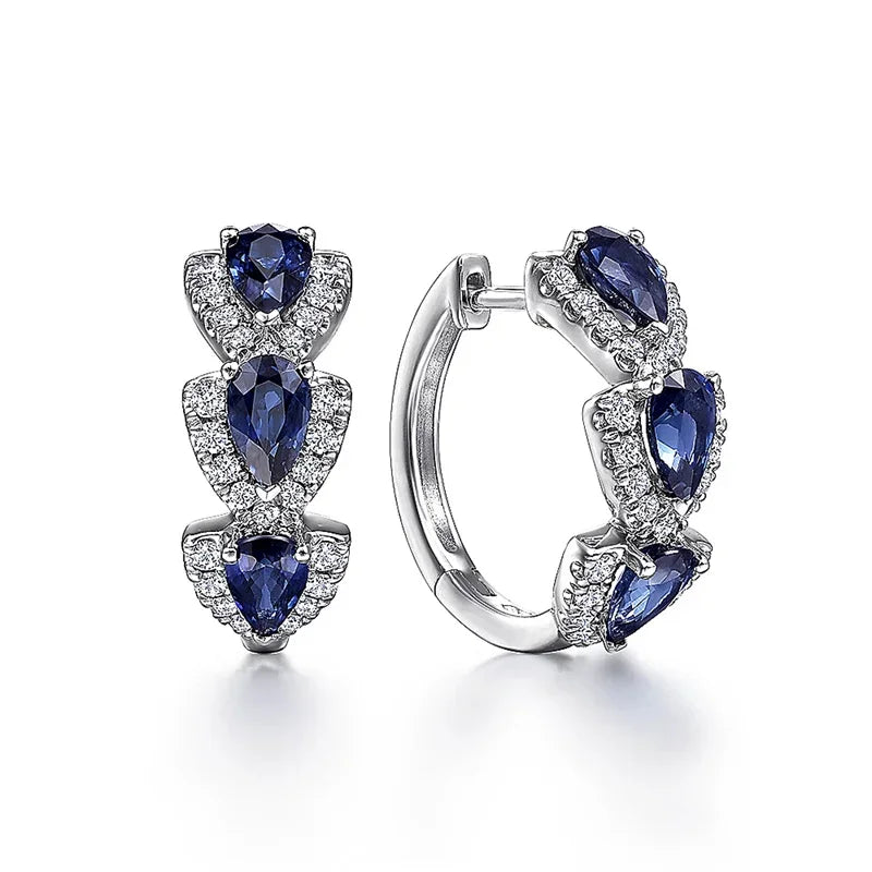 Silver Sapphire Halo Hoop Earrings -> Silver Sapphire Halo Circle Earrings