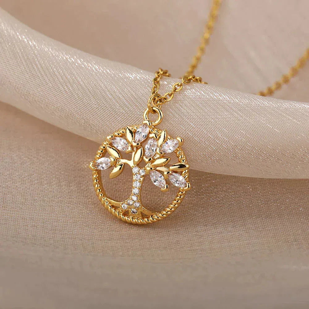 Tree of Life Pendant with Zirconia in Gold