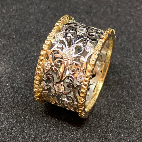 Ornate Band Ring in Silver and Gold