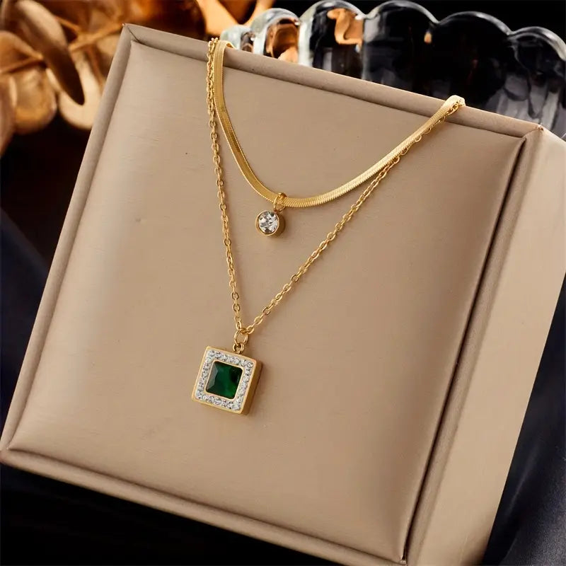 Emerald Gold Layered Necklace