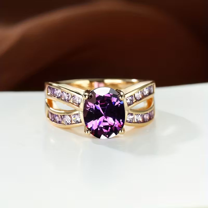 Amethyst Gold Split Band Ring