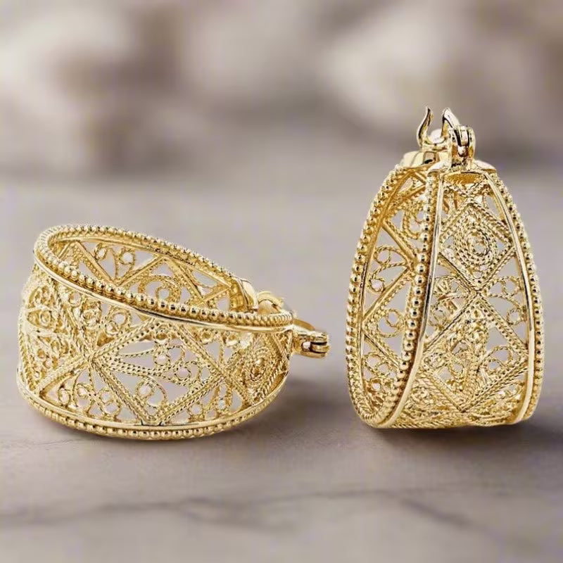 Bohemian Gold Floral Hoop Earrings