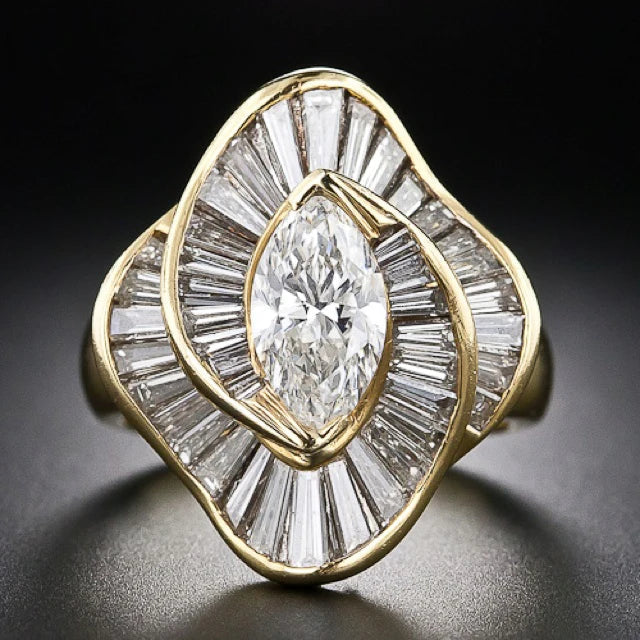Vintage Gold Ring with Zirconia Mesh