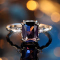 Silver Amethyst Rectangular-Cut Ring