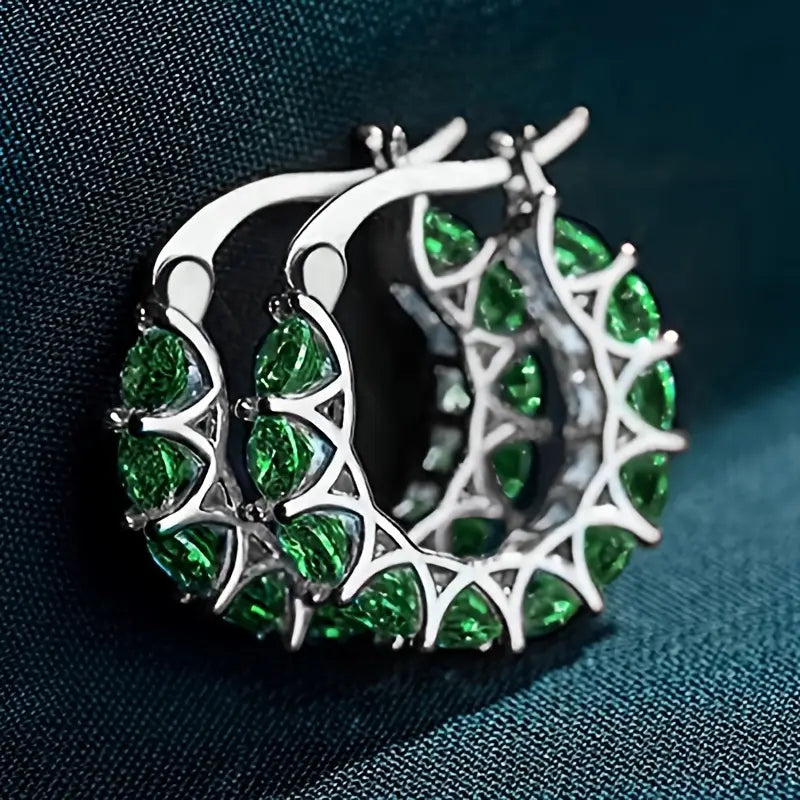 Gold and Emerald Lattice Hoop Earrings