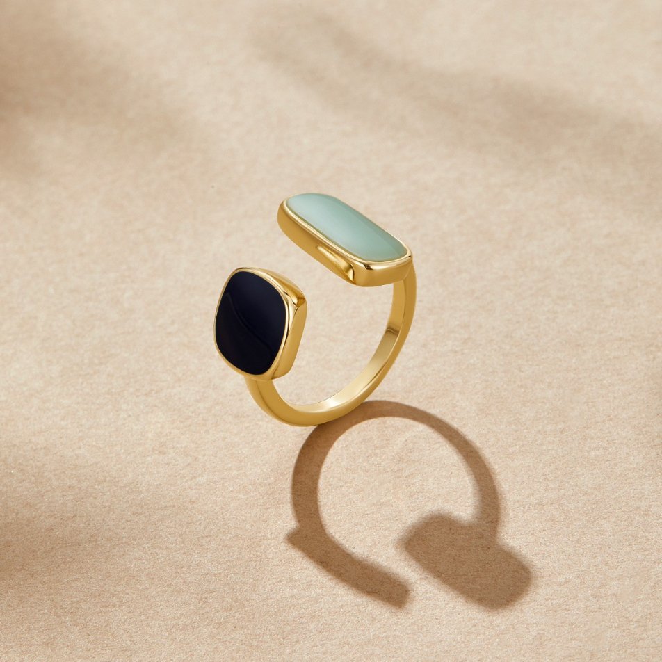 Gold Dual Gemstone Adjustable Ring