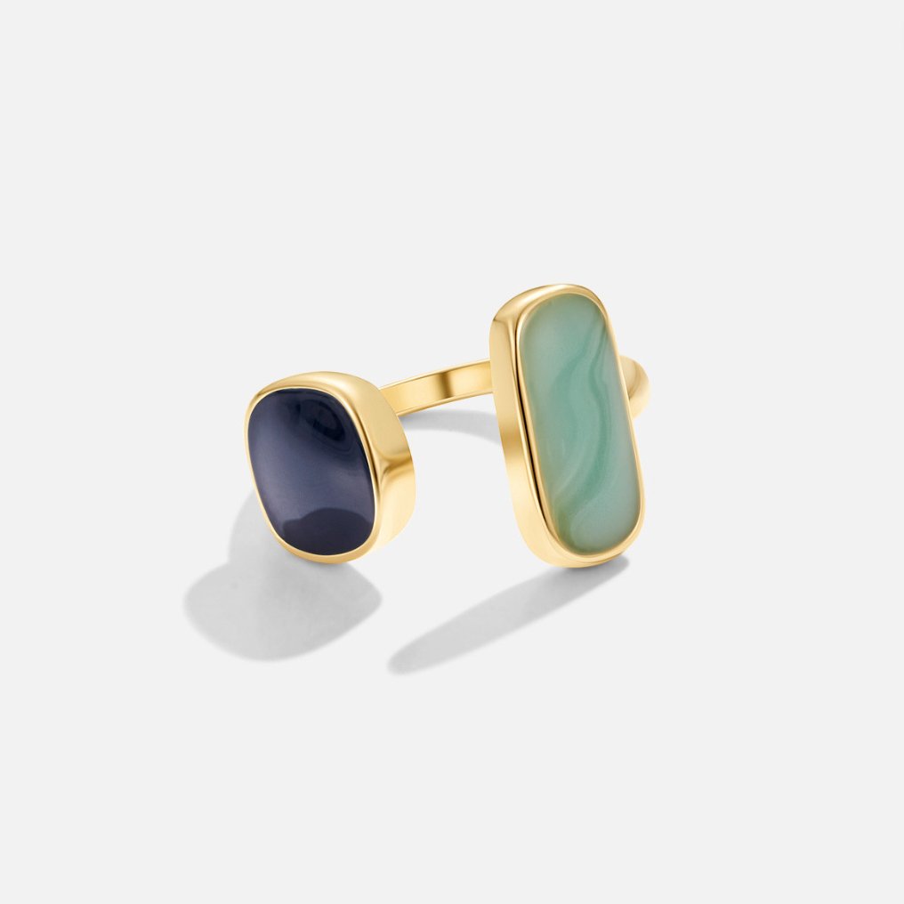 Gold Dual Gemstone Adjustable Ring