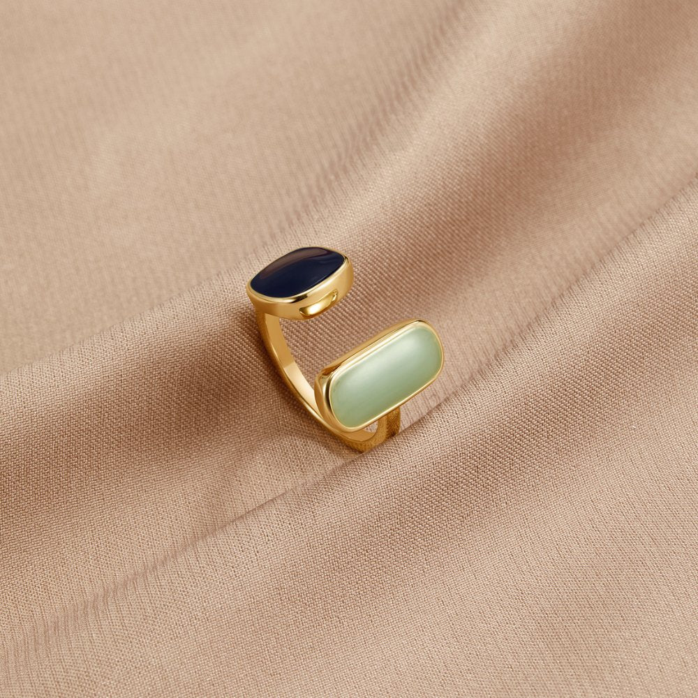 Gold Dual Gemstone Adjustable Ring