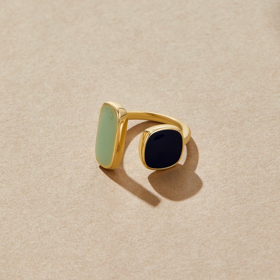 Gold Dual Gemstone Adjustable Ring