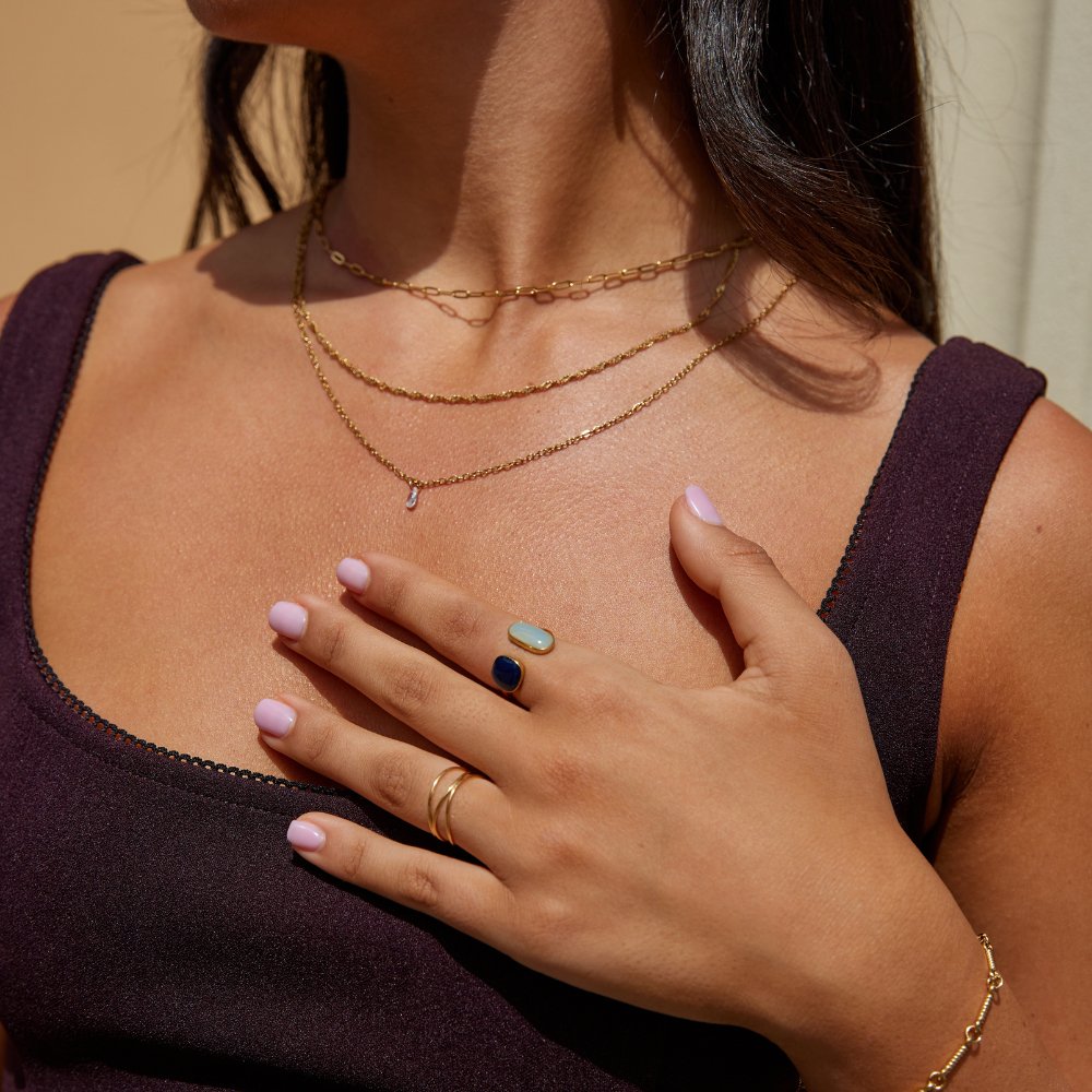 Gold Dual Gemstone Adjustable Ring